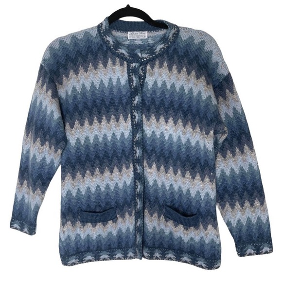 Vintage Alpaca Fina Alpaca Chunky Knit Button Front Blue Cardigan Sweater Small - Picture 1 of 4